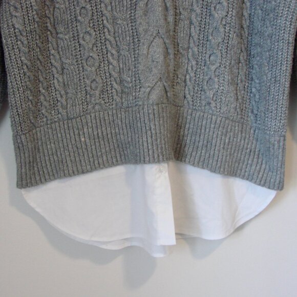Rachel Zoe Gray Cable Knit Sweater White Collar Shirt V-neck Size Large XL - Picture 7 of 12